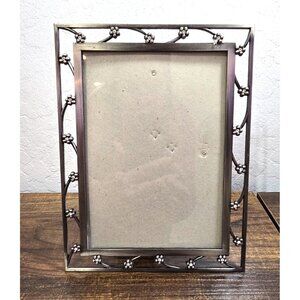 Vintage Metal Floral Pattern Frame 5"x7" Silver Rhinestones By Elsal